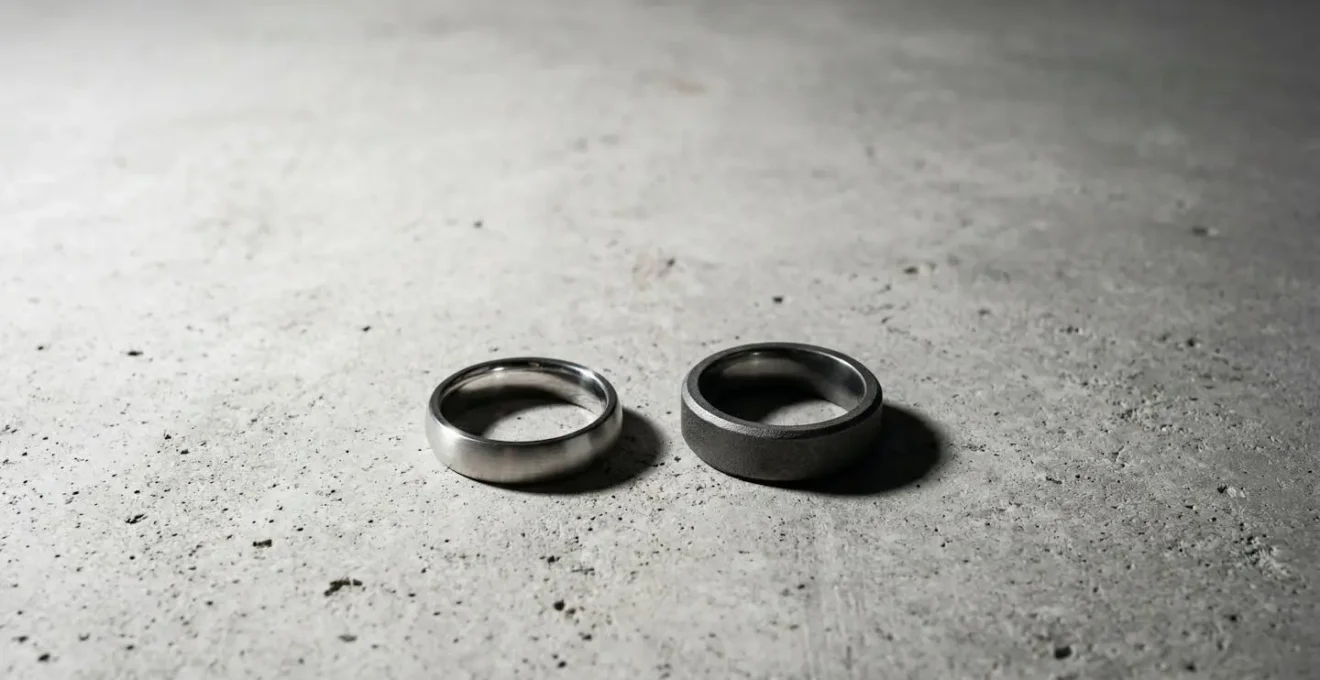 Modern metal wedding bands in Cobalt Chrome and Tantalum showing sleek contemporary profiles