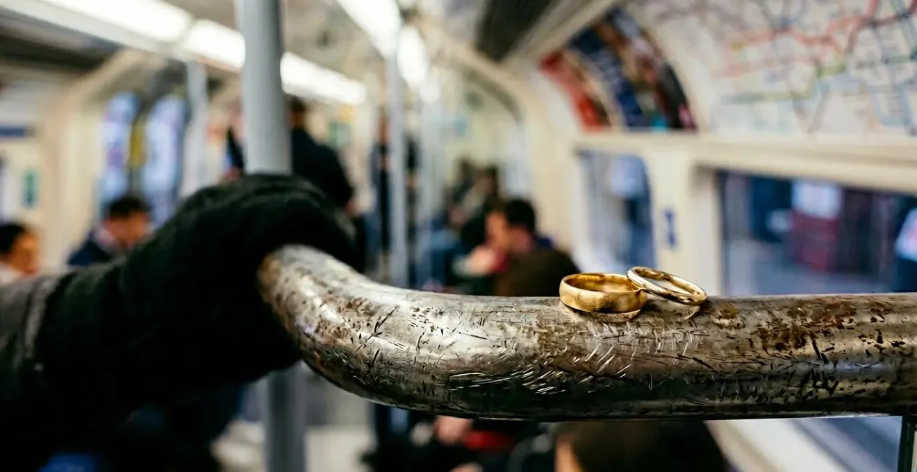 9ct and 18ct gold rings on London Tube setting with urban patina