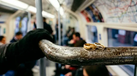 9ct and 18ct gold rings on London Tube setting with urban patina