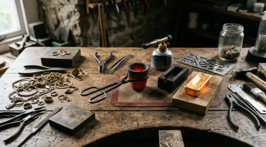 Old gold jewelry being transformed in a workshop setting