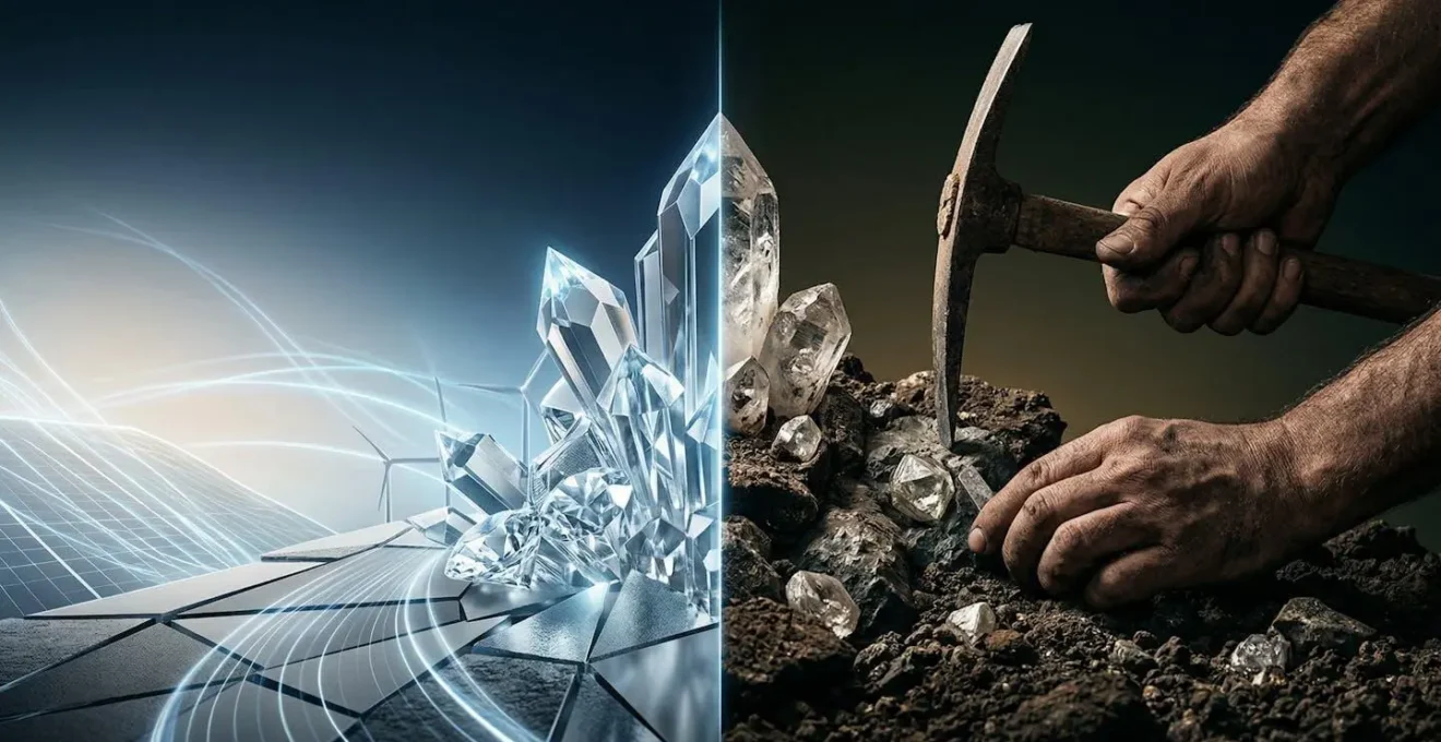 Visual comparison of diamond creation methods showing energy sources and environmental impact