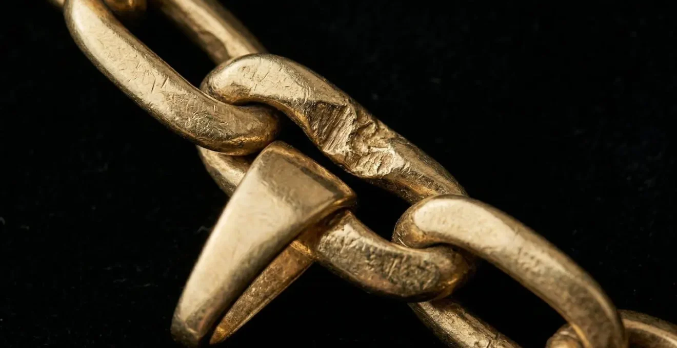 Close-up view of gold chain link showing wear patterns from pendant bail friction