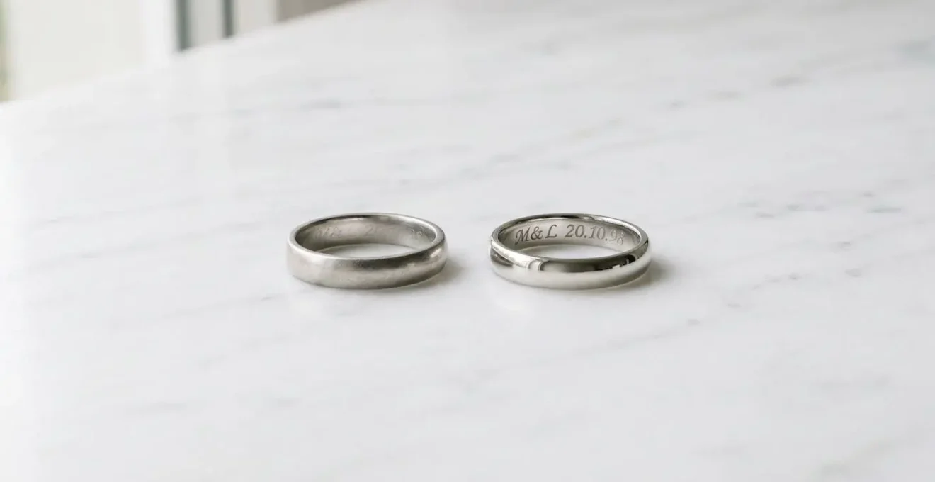 Side-by-side comparison of worn and restored ring engraving