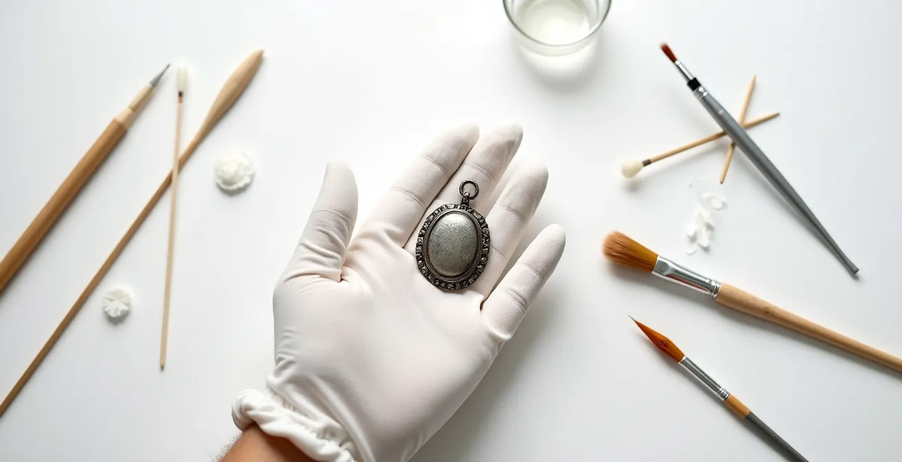 Conservation process for cleaning vintage silver hallmarks without damage