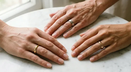 Three wedding ring profiles displayed on elegant fingers showing Court, D-shape and Flat designs
